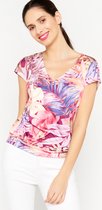 LOLALIZA T-shirt met bloemenprint - Roze - Maat XXL