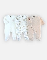 Noukie's - 3 Pack - Pyjama's - Beige /ecru  - Velour - 3 maand 62