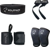 Wolfpack Lifting - Ultimate Package - Lifting Belt - Knee Sleeves - Lifting Straps - Wrist Wraps - Maat XL - Wit Logo