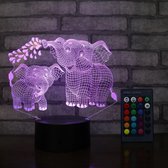 Klarigo®️ Nachtlamp – 3D LED Lamp Illusie – Olifantjes - 16 Kleuren – Bureaulamp – Sfeerlamp – Nachtlampje Kinderen – Creative - Afstandsbediening