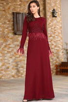 HASVEL-Bordeaux Maxi jurk Dames - Maat M-Galajurk-Avondjurk-Kanten jurk-HASVEL-Burgundy Maxi Dress Women-Size M-Prom Dress-Evening Dress-Lace Dress