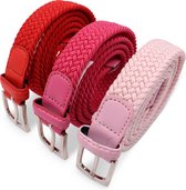 Safekeepers elastische riemen - dames riem - vrouwen stretchriemen 3 stuks: rood, roze en licht roze