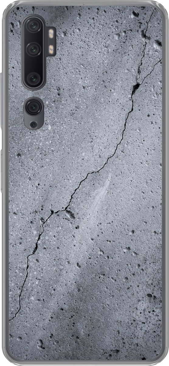 Telefoonhoesje Geschikt voor Xiaomi Mi Note 10 Pro hoesje - Beton print - Grijs - Scheur - Siliconen Telefoonhoesje Telefoonhoesje