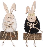 Oneiro’s Luxe Decoratie konijn zwart wit 2 assorti - L7xB5xH5cm – decoratie – pasen – paasdecoratie – paashaas – eieren – has – kip – gekleurde eieren – paastak – lente – feestdeco