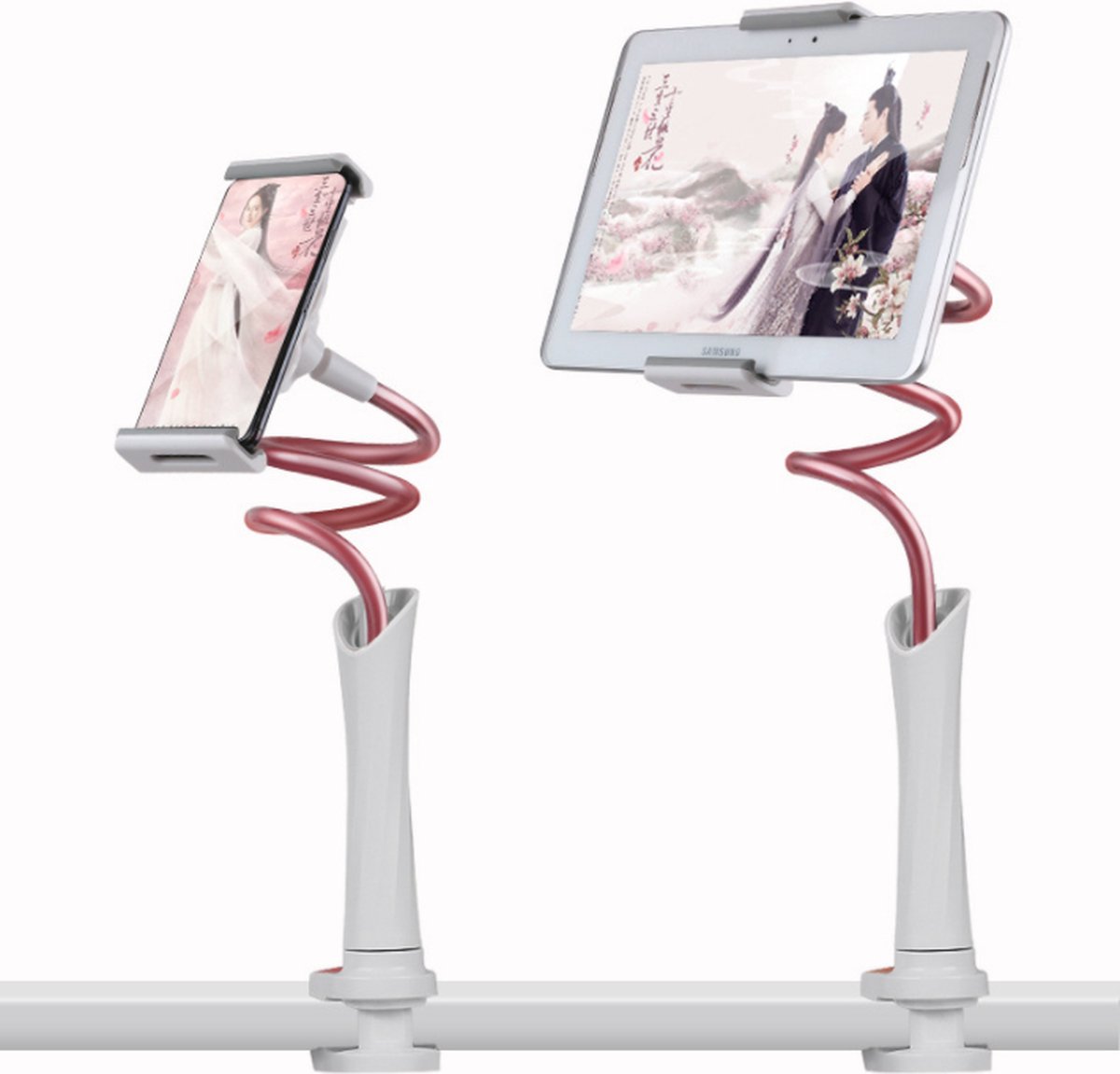 Universeel Tablet Houder – iPad Standaard - Smartphone Standaard Flexibel - 360° Draaibare Arm - tot 12.9 Inch Statief geschikt voor Lui Bureau Tafel en Bed – Wit