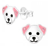 Joy|S - Zilveren hond oorbellen - zilver met roze oortjes met kristal - 9 x 7 mm - kinderoorbellen