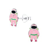 Joy|S - Zilveren astronaut oorbellen - roze - 6 x 10 mm