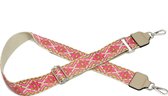 STUDIO Ivana - Gekleurde schouderband tas - 5 cm breed - tassenband retro print fuchsia/lichtbruin - Brede bagstrap met borduursel