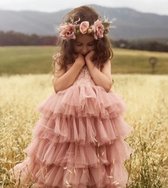 Feestjurk Els, meisje, dusty pink, ibiza jurk, tule jurk, kant met tule, meisjesjurk (maat 122/128)