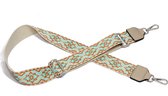 STUDIO Ivana - Gekleurde schouderband tas - 5 cm breed - tassenband retro print aqua/lichtbruin - Brede bagstrap met borduursel