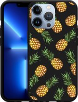 Geschikt voor Apple iPhone 13 Pro Hoesje Zwart Ananas - Designed by Cazy