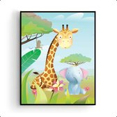 Affiche Animaux / Beastly Giraffe Elephant Butterfly Left - Chambre d'enfants - Affiche d'animaux - Chambre de bébé / Affiche d'enfants - Cadeau de naissance - 80x60cm - Chambre de bébé