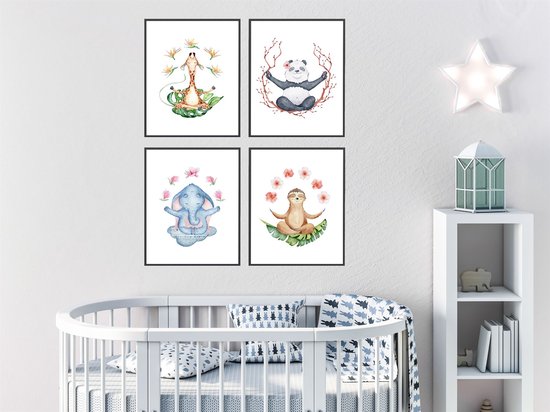 6 Stuks Babykamer Olifant Leeuw Giraffe Tijger Jungle Dieren Muurkunst Canvas Schilderij Noords Affiches en Prenten MuurFoto's Baby Kinderkamer Decor-30X40Cmx6 (Geen Lijst