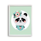 Schilderij  Panda met bloemetje - Groen / Jungle / Safari / 50x40cm