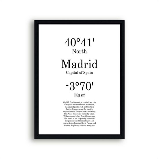 Affiche de la ville de Madrid avec position du diplôme et texte - Décoration Décoration murale - Minimaliste - 40x30cm - PosterCity