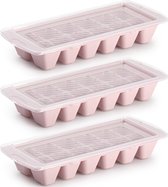 Set van 3x stuks IJsblokjes/ijsklontjes maken kunststof bakje met handige afsluitdeksel roze 28 x 11 cm