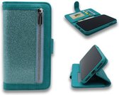 iPhone 11 | Bookcase | Glitter | rits | turquoise | Tf cases