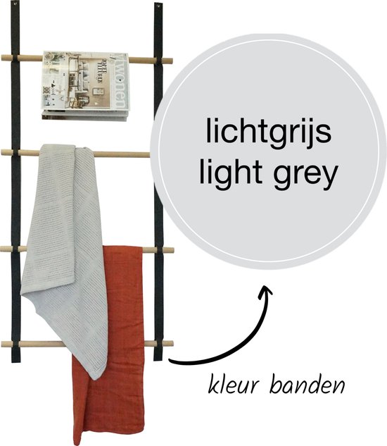 Wandladder 57cm  - Lichtgrijs Leer / rondhout |  by Handles and more & Woetwurm