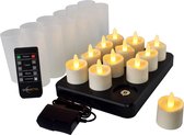 Oplaadbare LED-Kaarsjes/Theelichtjes - 105 uur - Waterdicht - Warm Wit - ( 12 stuks ) - DORSETTO - Met afstandsbediening - Horeca kaarsen - Realistische Vlam