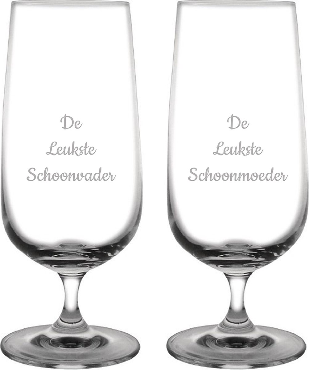 Gegraveerde bierglas op voet 41cl De Leukste Schoonvader-De Leukste Schoonmoeder