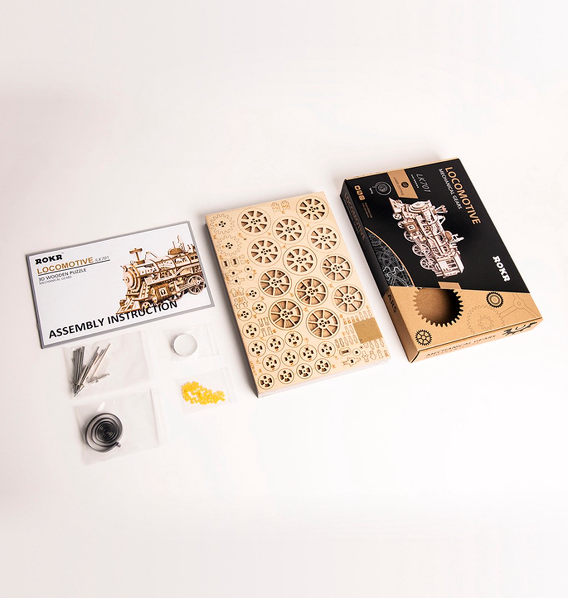 Robotime modelbouwpakket Locomotief hout 370mmx185mmx120mm - Naturel kleur — afbeelding 15