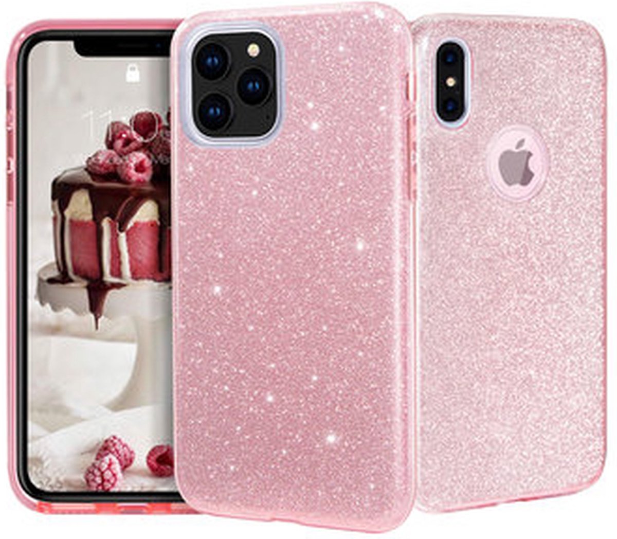 iPhone 11 glitter-roos-achterkant