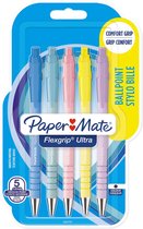 Paper Mate Flexgrip Ultra-balpennen met pastelkleuren | Medium punt (1,0 mm) | Blauwe Inkt | 5 stuks