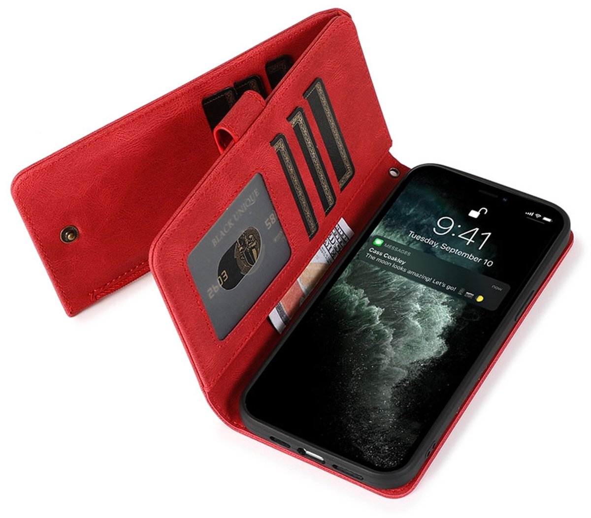 Zacht Leren geschikt voor iPhone 13 Wallet Hoesje - rood