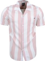 MZ72 - Heren Korte Mouw Overhemd - Chew - Gestreept - Roze