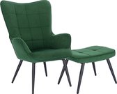 Kamyra® Fauteuil met Hocker - Loungestoel/Lounge Set - Stoel voor Binnen - Eetkamer/Woonkamer/Slaapkamer - met Voetsteun - Groen