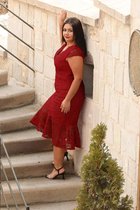 HASVEL - Rood Groote maat jurk- maat 3XL-Galajurk-Avondjurk- HASVEL - Red Plus Size Dress- Size 3XL-Prom Dress-Evening Dress-Lace dress- kanten jurk