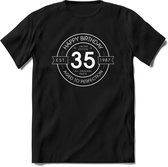 35th Happy Birthday T-shirt | Vintage 1987 Aged to Perfection | 35 jaar verjaardag cadeau | Grappig feest shirt Heren – Dames – Unisex kleding | - Zwart - L