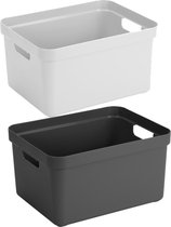 Opbergboxen/opbergmanden - 2x stuks - 32 liter - kunststof - 45 x 35 x 24 cm - zwart/wit