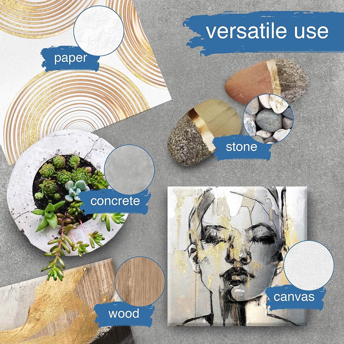 Artina Crylic - Acrylverf Set Metallic 6x75ml - Acrylverf Goud, Zilver, Brons, Koper - Lichtgevende Acrylverf voor Canvas, Klei, Papier, Beton — afbeelding 5