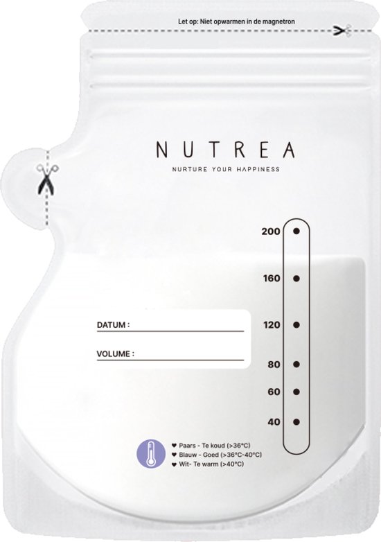 Nutrea – 100 Stuks – Moedermelk Bewaarzakjes met Schenktuit – 220 ml – Inclusief Pen – Borstvoeding Bewaarzakje