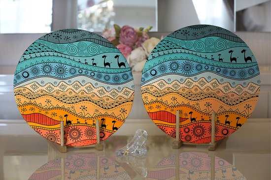 Set de table - Textile velours avec bois - Afrique - 2 pièces - 33 cm - Bloc