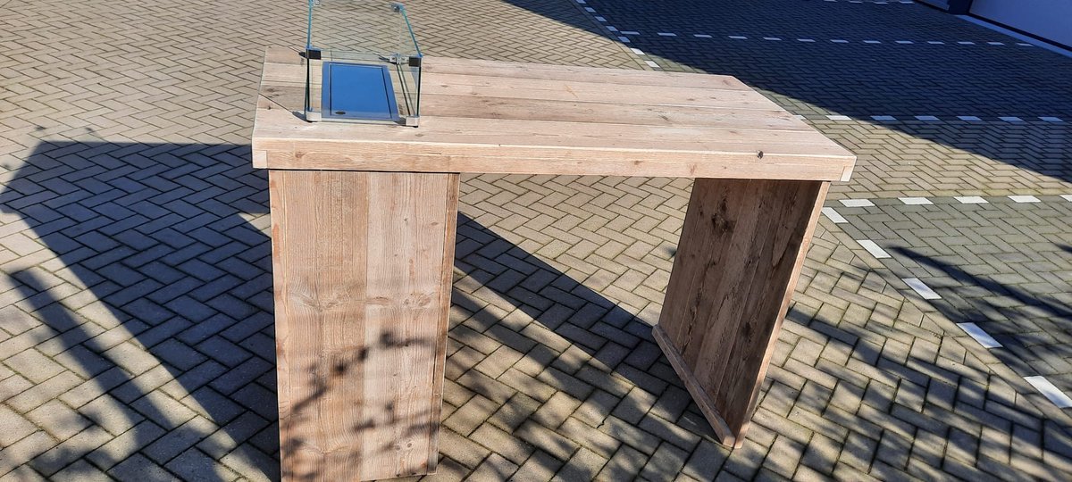 Vuurtafel Statafel "Split" Terrasverwarmer Gebruikt steigerhout 80x160x110cm