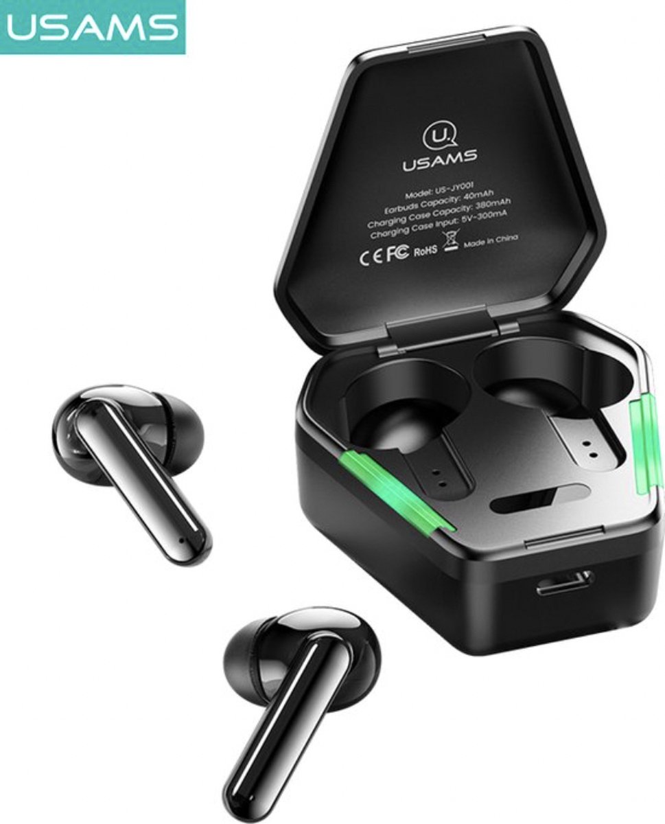 USAMS Gaming & Music Wireless Earbuds - Draadloze Oordopjes Met Oplaadcase - Bluetooth 5.0 - Gaming & Muziek Oordopjes - Ios & Android - Zwart