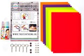 ThuisinThema DIY - 10 Feuilles de film rétractable de couleur A4 + 15 accessoires + marqueurs - Kit Krimpie Dinkie - Kit de bricolage pour film rétractable - Faire de la joaillerie sous film rétractable - filles d'artisanat