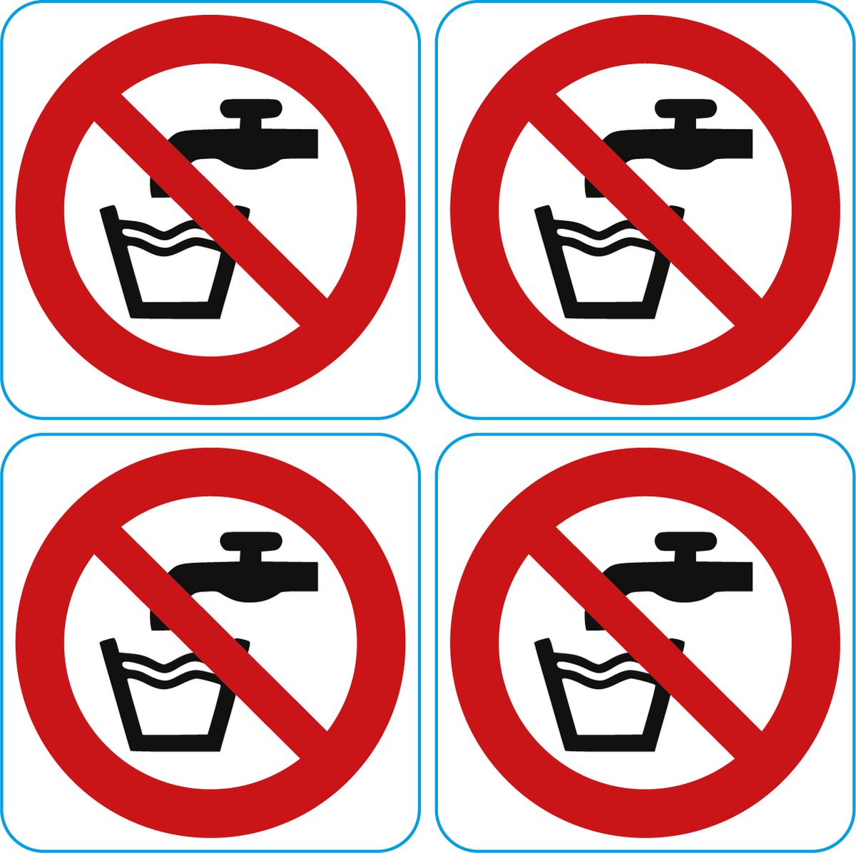 Geen Drinkwater - sticker - 1 vel met 4 stickers van 5x5cm