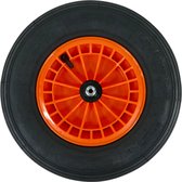 FORT Kruiwagenwiel 400x100mm met 2PLy luchtband, kunststof velg Oranje, aslengte 130 mm en Ø 20mm