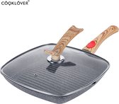 Grillpan 24 cm Keramische coating Afneembaar Handvat Gray Marmer Look