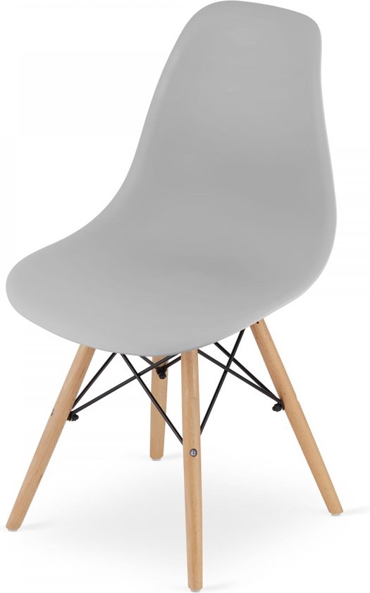 Set van 6 eetkamer stoelen - hout & kunststof zitting - grijs