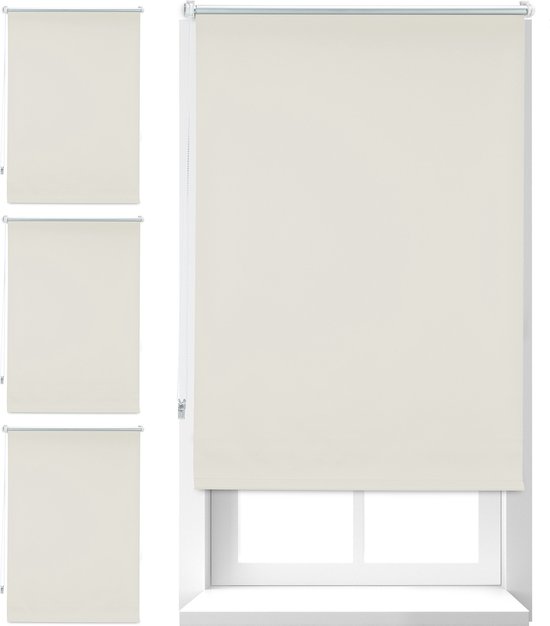 Relaxdays 4x verduisterend rolgordijn beige zonwerend met klemmen