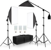 Manzibo Professionele Softbox set - 3 Stuks - Flashlight - Fotografie Studio Set - Met LED verlichting  - Lightbox - Set van 3 stuks - 220V - Zwart/Wit