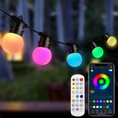 Lichtsnoer voor buiten, 15 m, 20 leds, dimbaar, waterdicht, outdoor lichtketting met app en afstandsbediening, voor tuin, balkon, terras, huis, feest, binnen- en buitendecoratie