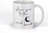 Witte mok met zwarte tekst bedrukt | Love you to the Moon and back | TYPE A | cadeaumok voor liefst vriend | vriendin | hem | haar | mannen | vrouw | kind | vaderdag | moederdag