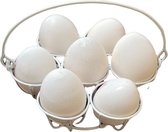 Eierhouder | Wit | Metaal | 7 eieren | 18,2 x 18,2 x 22,8 CM | Eiermand | Eierrek | Eieren | Pasen | Paasdecoratie | Eieren Verven | Eierdop | Ei Organizer |