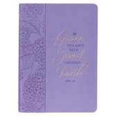 Christian Art Gifts Classic Journal by Grace You Have Been Saved Ephesians, 2:8 Hydrangea Floral Inspirational Scripture Notebook, Ribbon Marker, Purple Faux Leather Flexcover, 336 Ruled Pages
