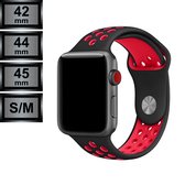 Geschikt voor Apple Watch Bandje - Silicone Sportbandje Nike Look - Apple iWatch 42/44/45mm S/M - Zwart / Rood